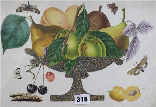 Three fruit collage prints, 34 x 23cm